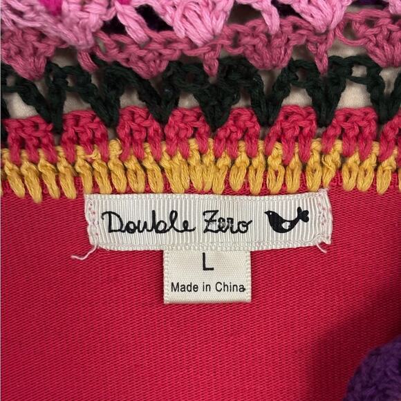 Double Zero Pink Embroidered Rainbow Women’s Open Cardigan Size Large - Picture 2 of 7